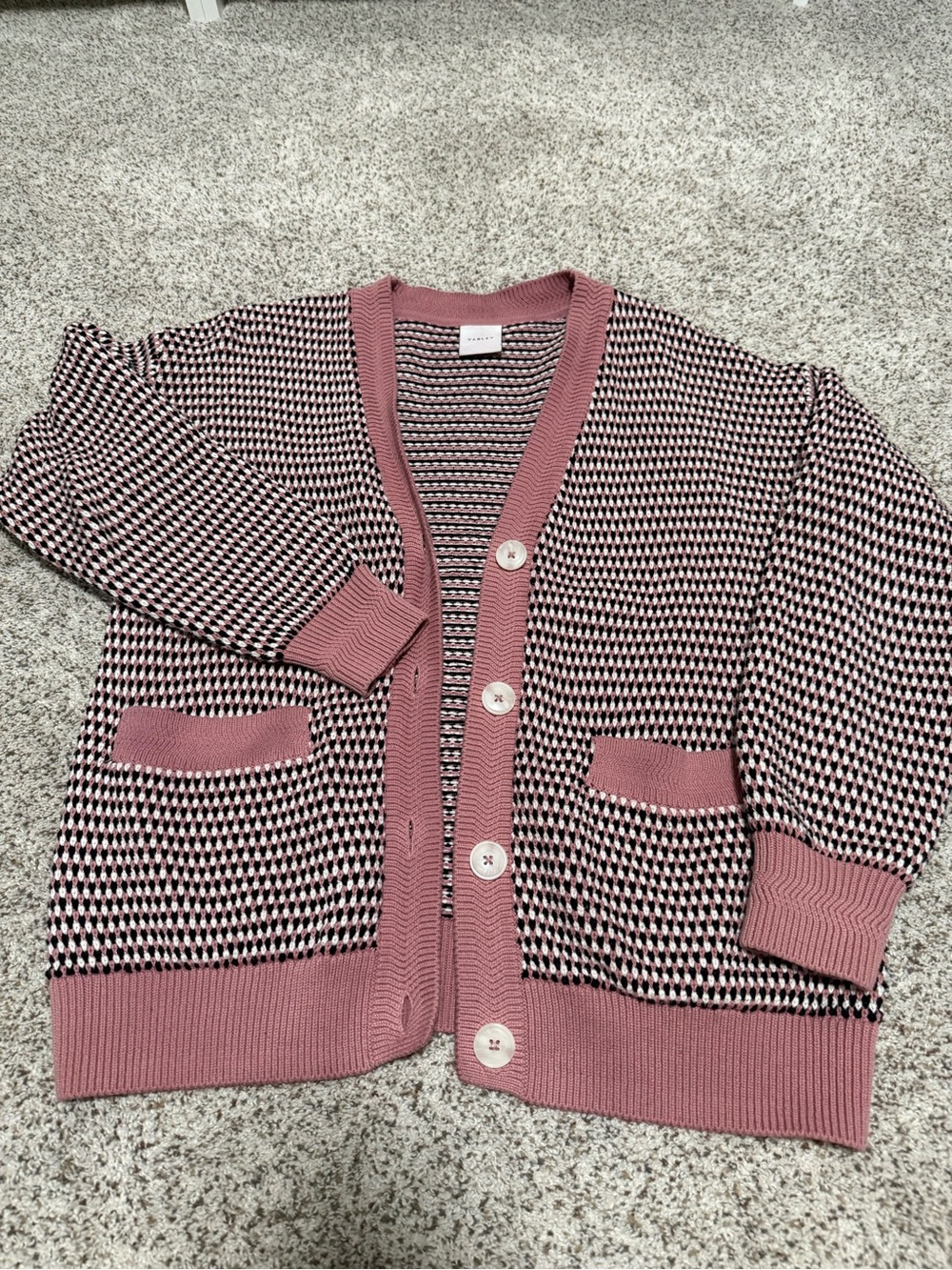 Varley Knowles Textured Knit Cardigan - Woodrose Multi Stitch